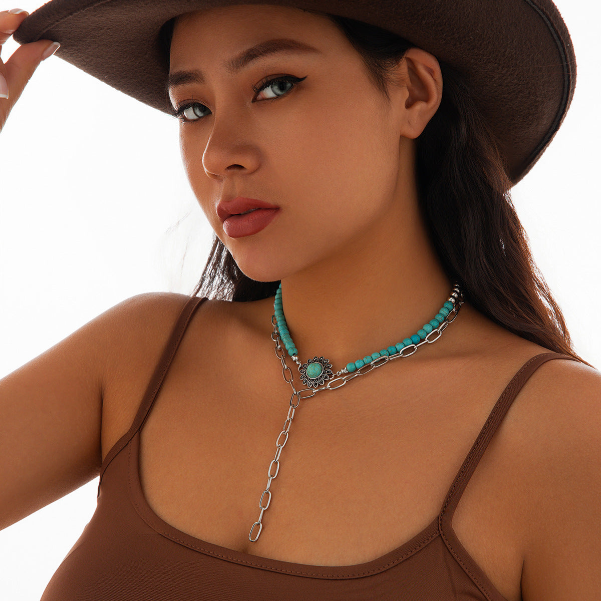 Turquoise cross chain necklace