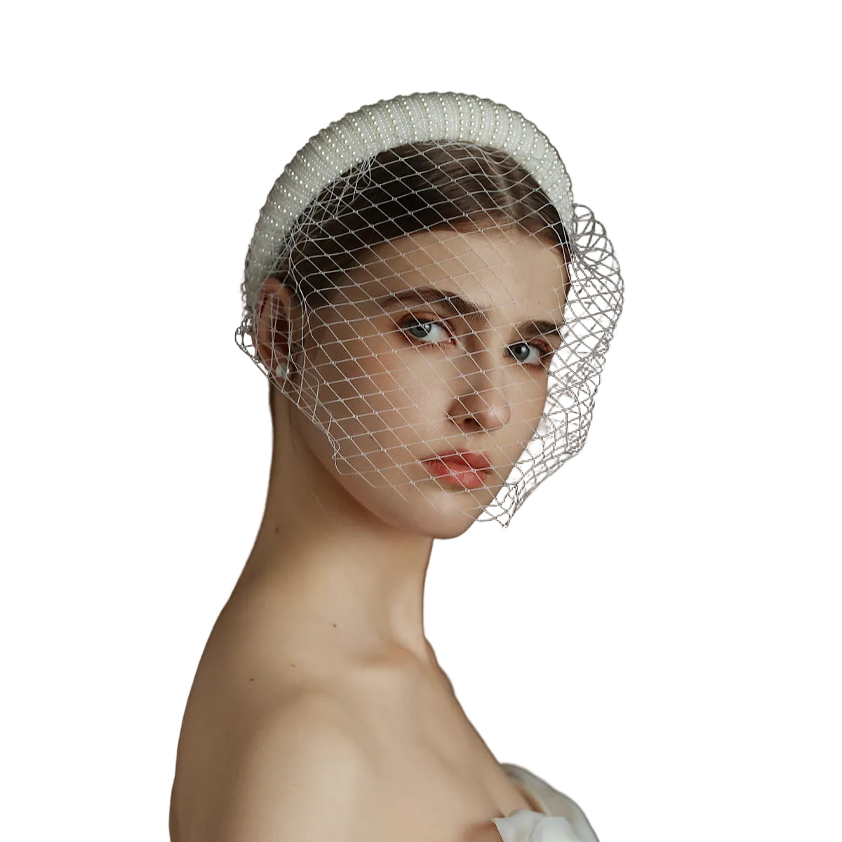 White Vintage Beaded Large Meshed Net Mesh Headband