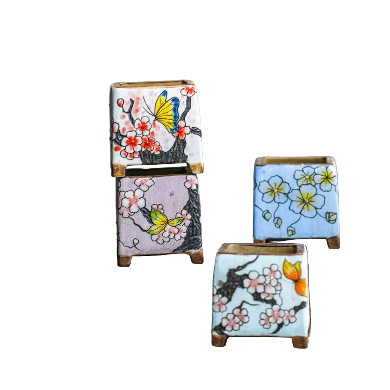 Square potted painted ceramic pots