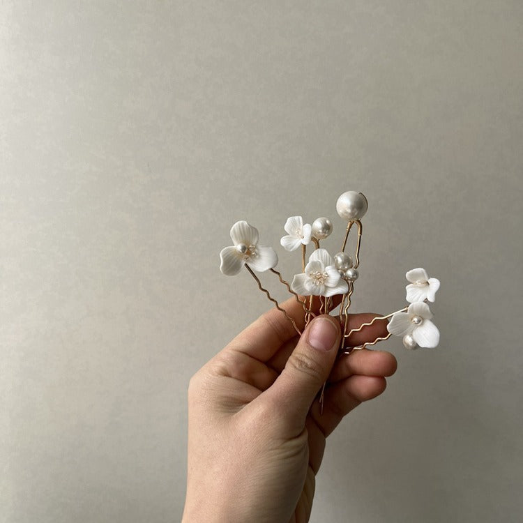 Ceramic Flower Pearl Hairpin