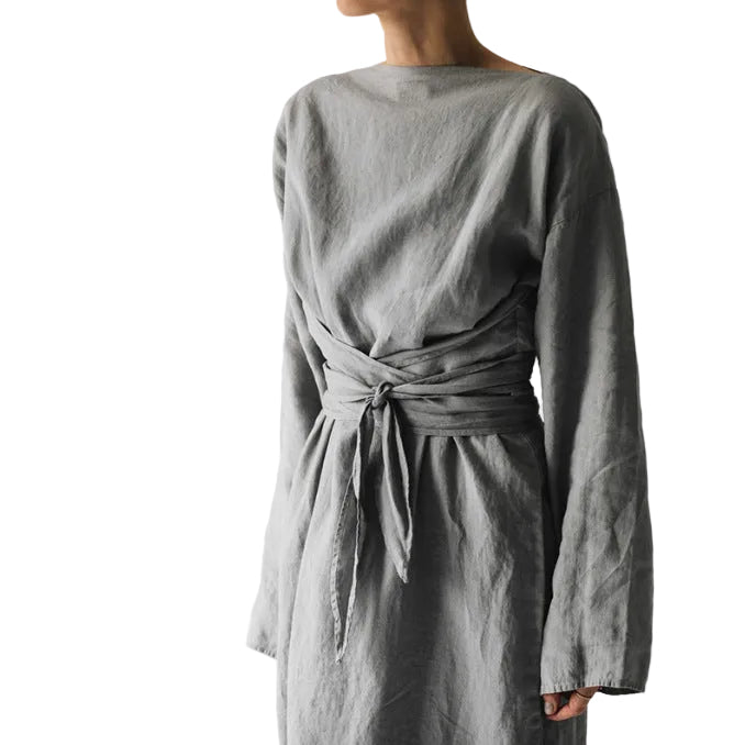Cotton and Linen Long Wrap Dress