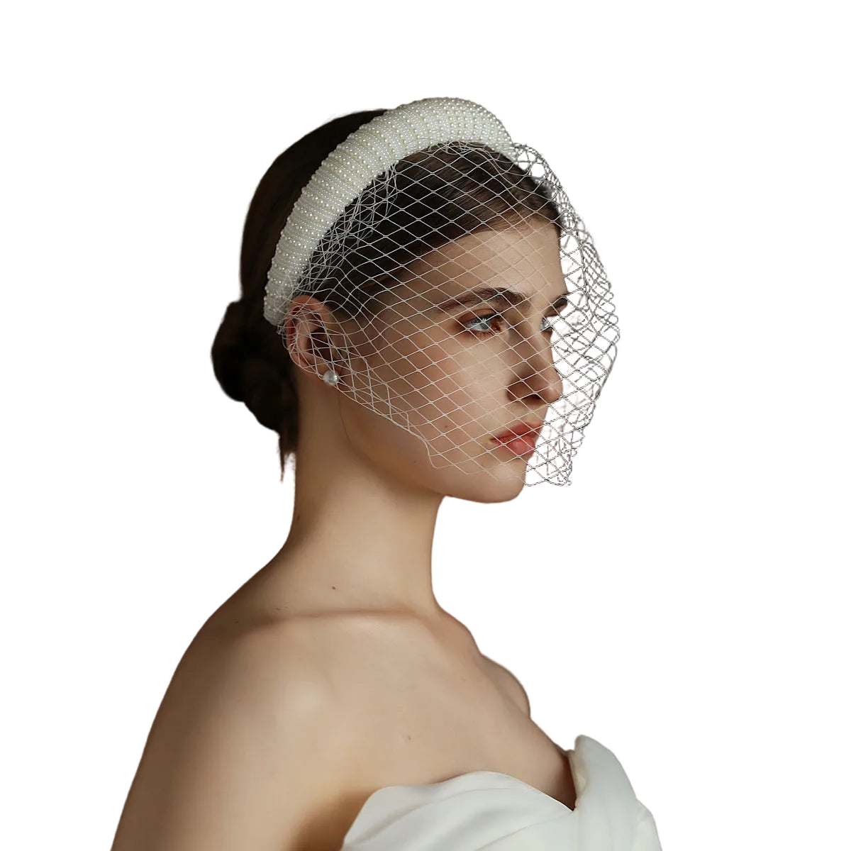 White Vintage Beaded Large Meshed Net Mesh Headband