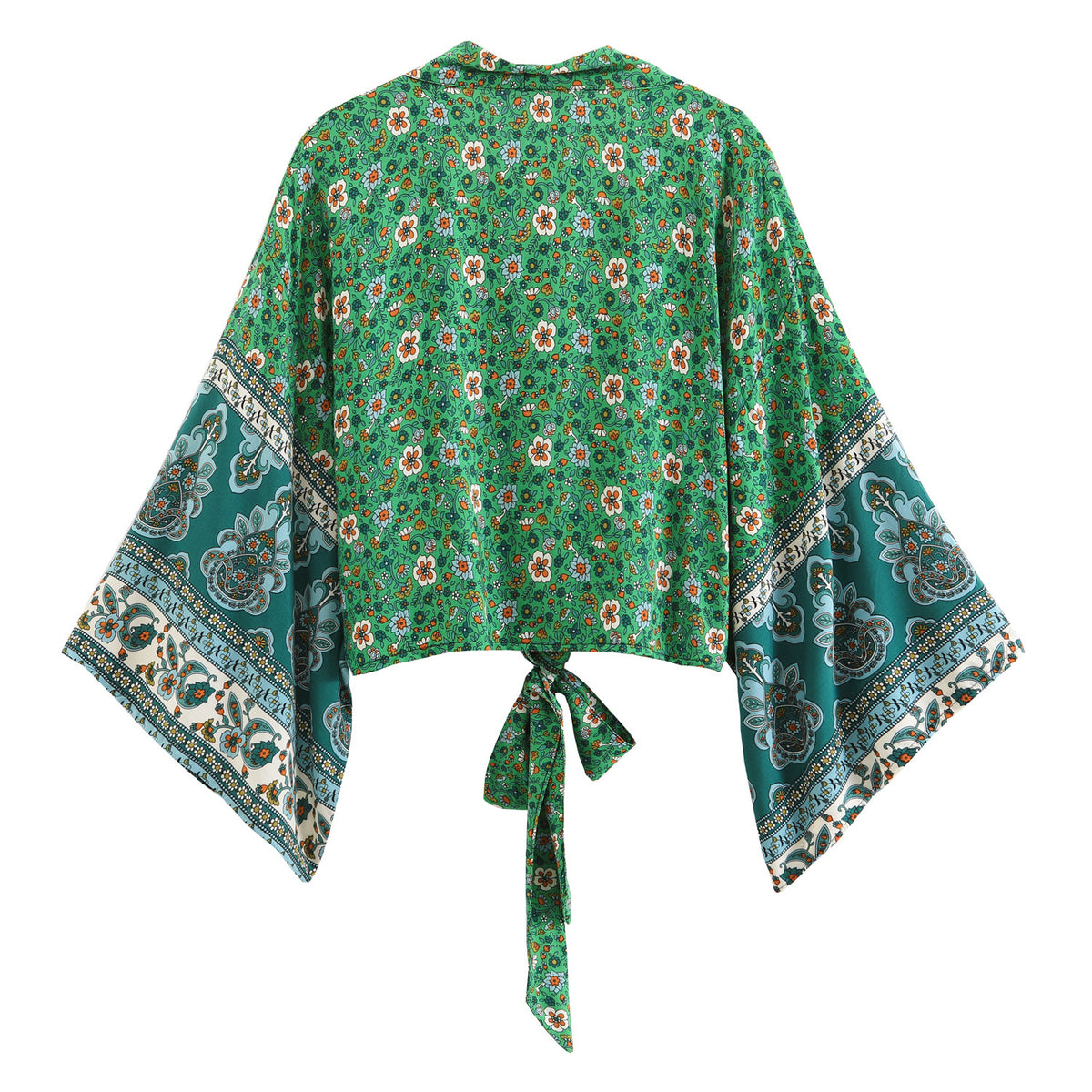 Fashionable printed V-neck batwing sleeve bohemian cover shirt