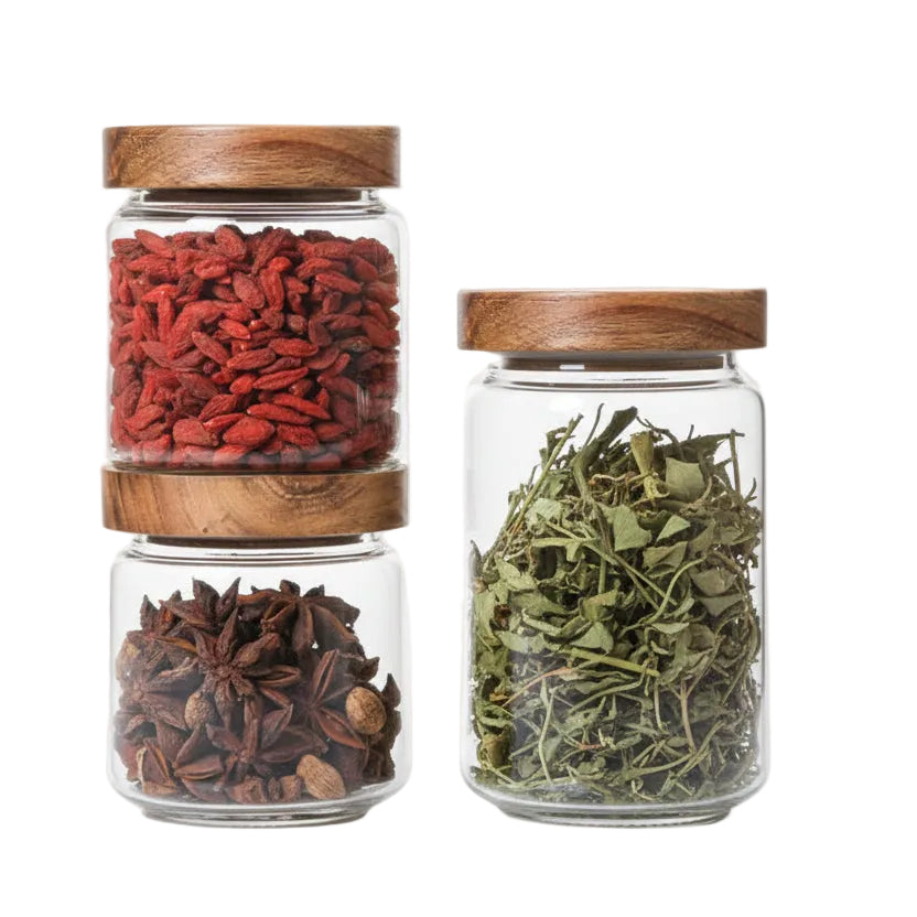 Kitchen Storage Wood Lid Glass