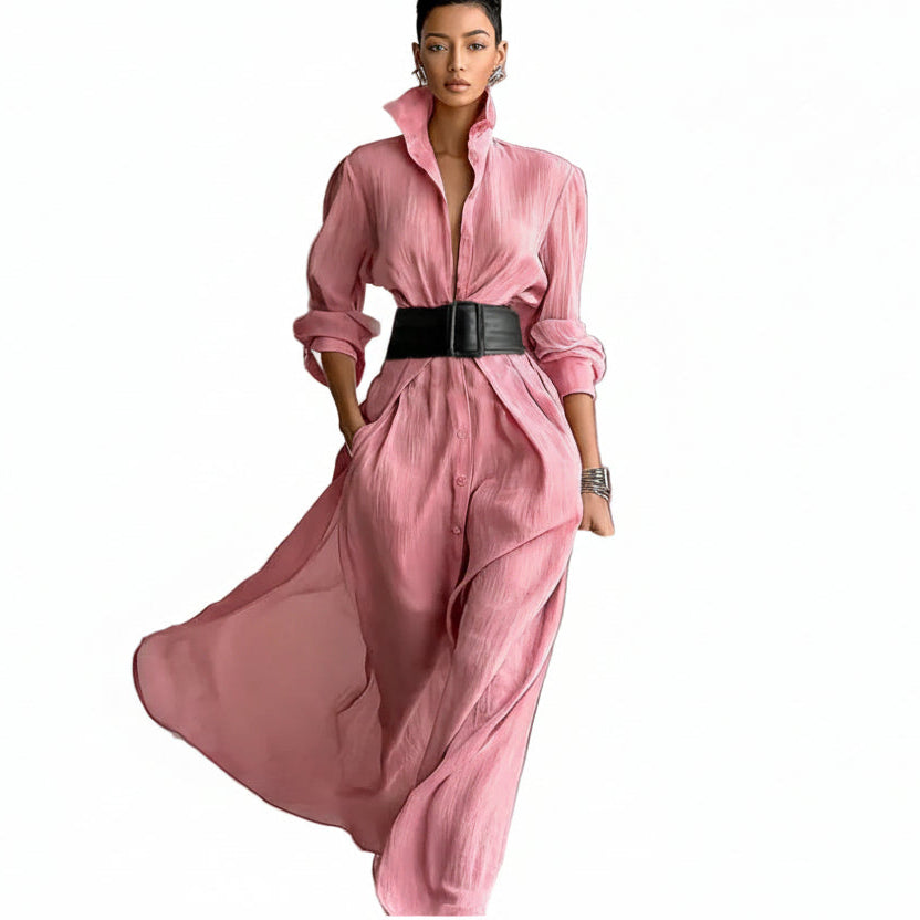 Linen Blend Maxi Shirt Dress