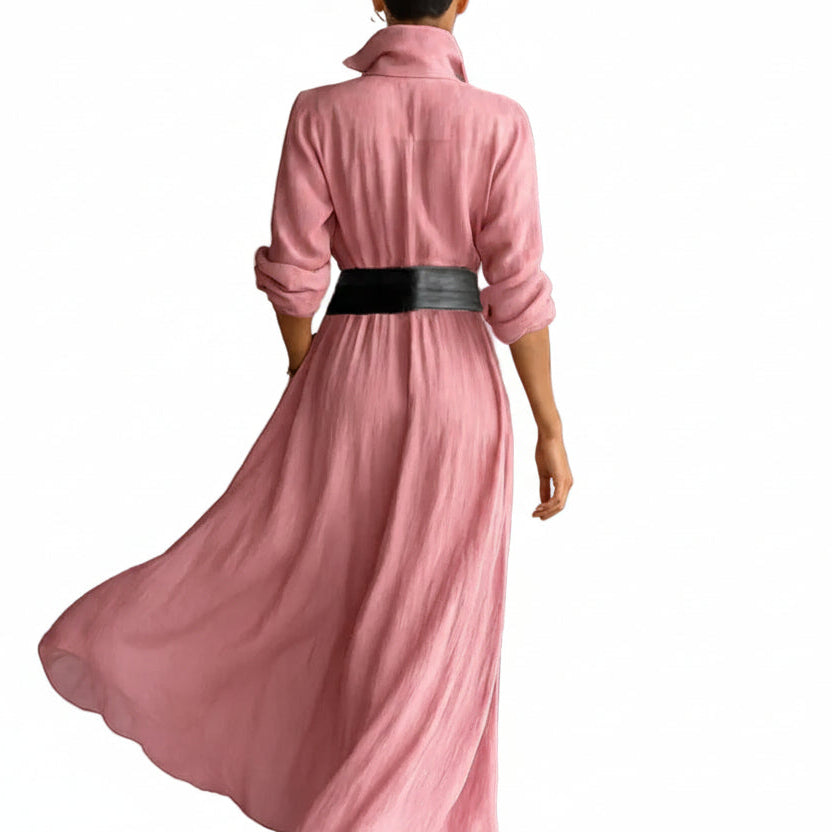 Linen Blend Maxi Shirt Dress