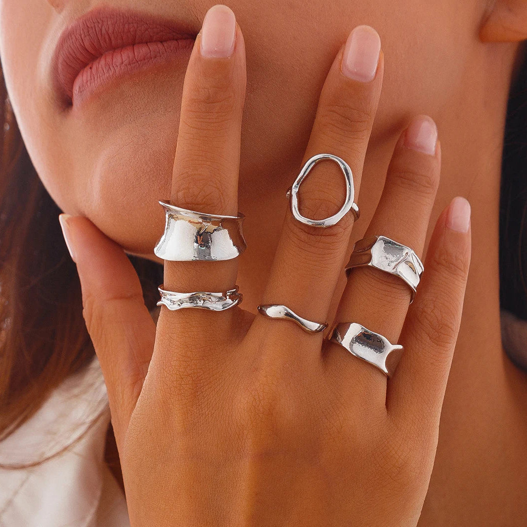 Irregular Hollow Folded Metal Cuff Rings