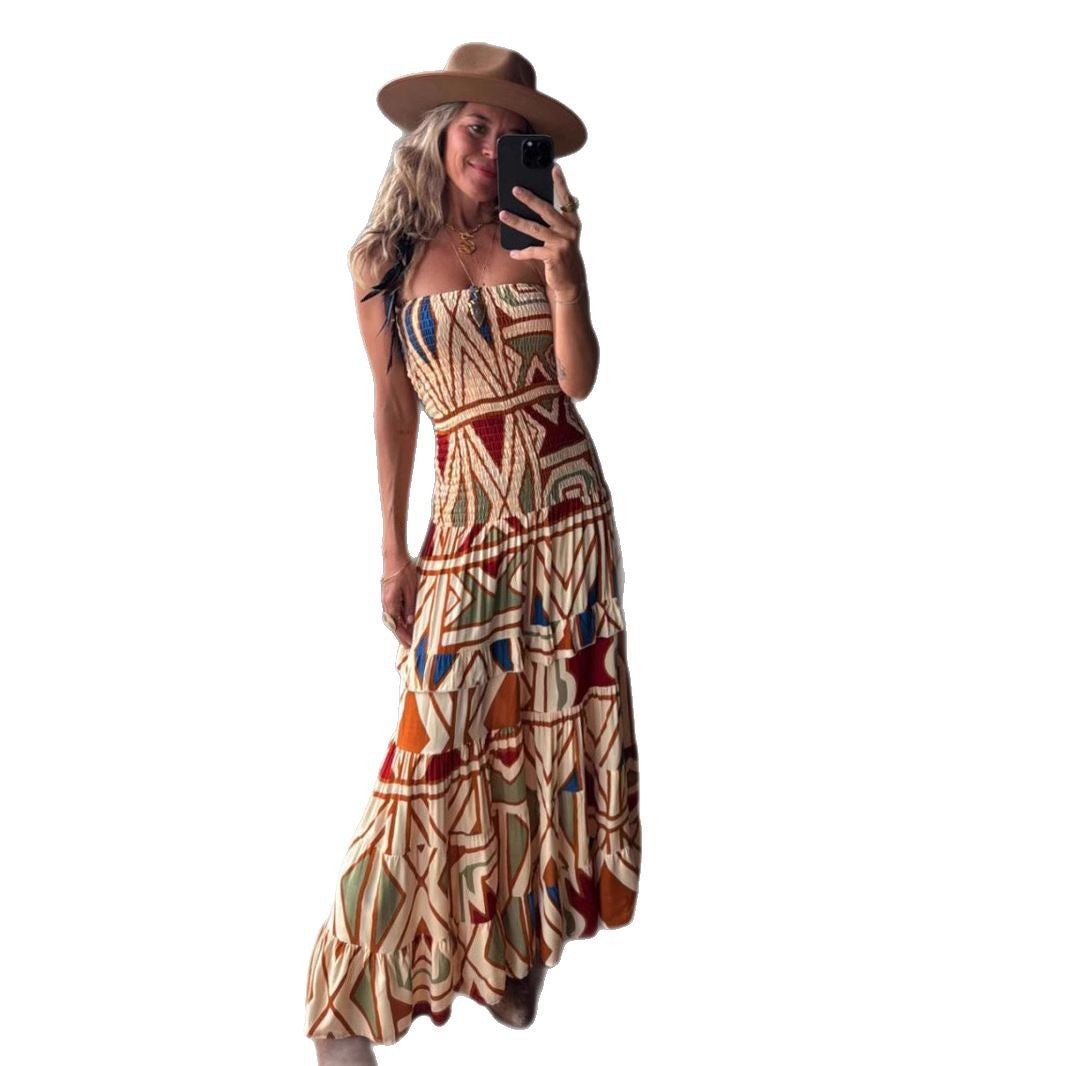 Bohemian Print Strapless Dress