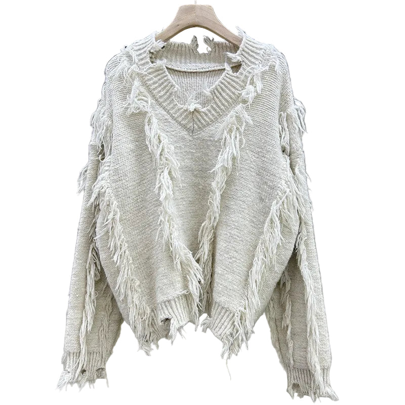 Distressed V-neck Jumper
