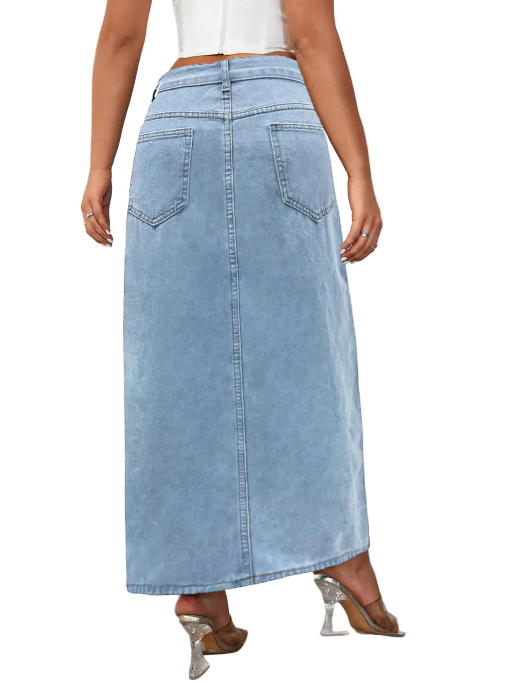 High Rise Slit Denim Skirt