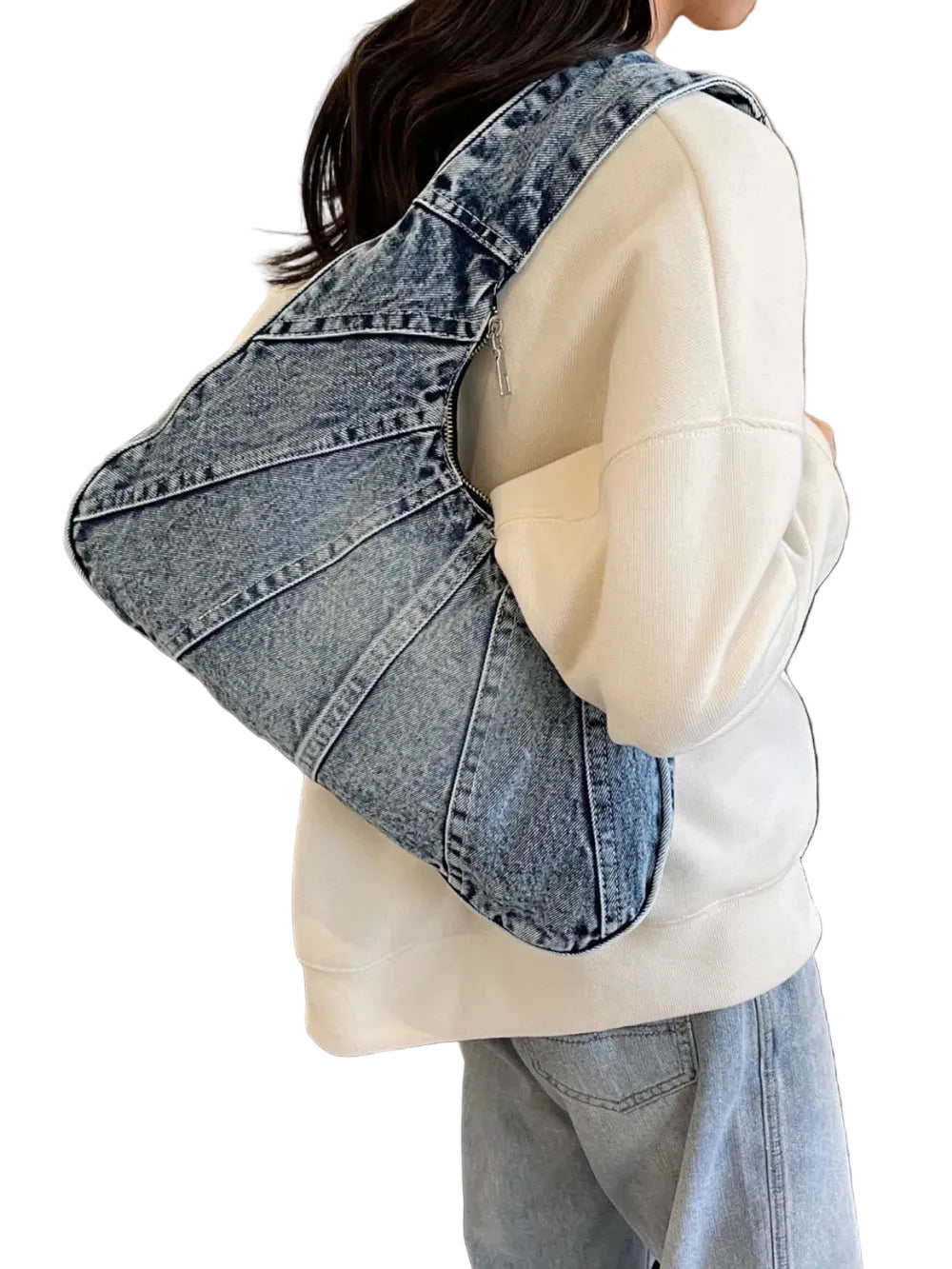 Crescent Shaped Denim Shoulder Bag