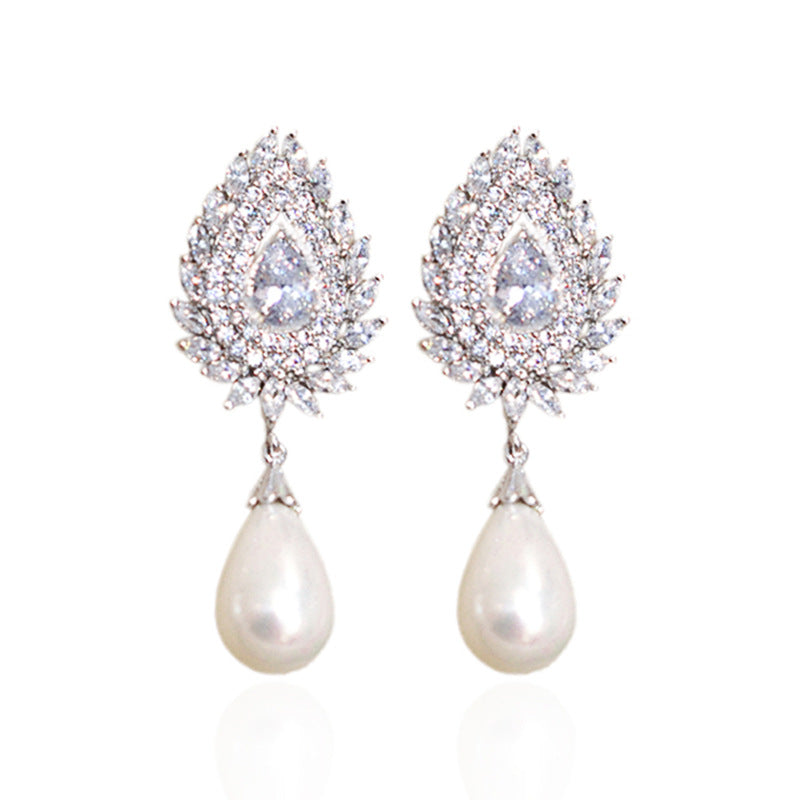 Pearl and Zircon Drop Earrings