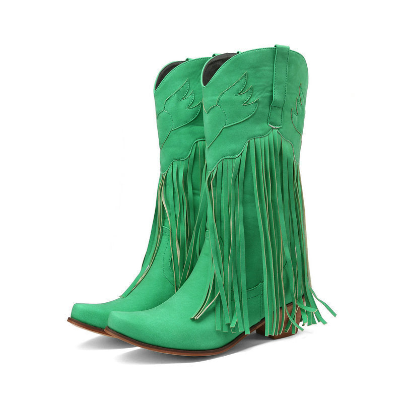 Retro Mid-Calf tassel cowboy boots