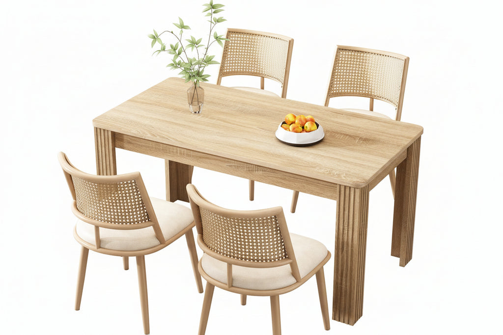 Set Of 4, Rattan Backrest, Bamboo Kitchen Chairs