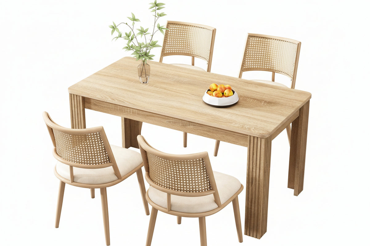 Set Of 4, Rattan Backrest, Bamboo Kitchen Chairs