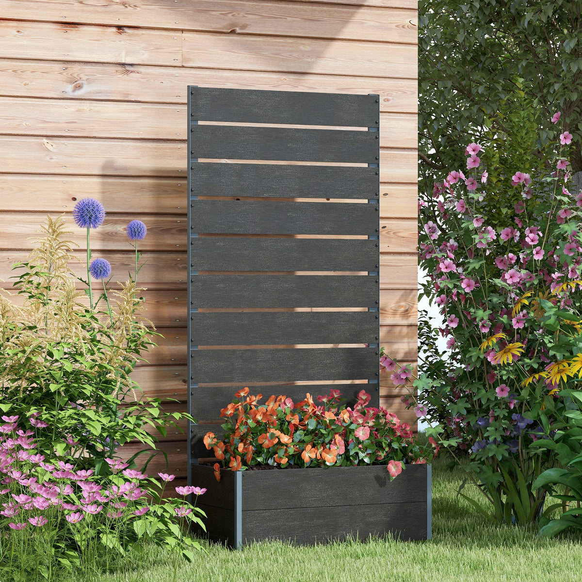 34 X 69.5cm Garden Planter Box, With Back Trellis