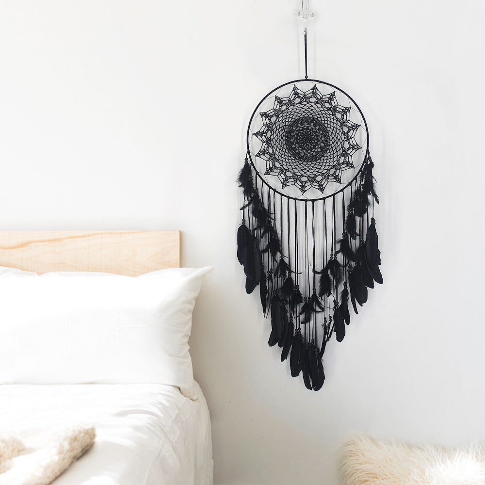Large Black Feather Lace Dream Catcher