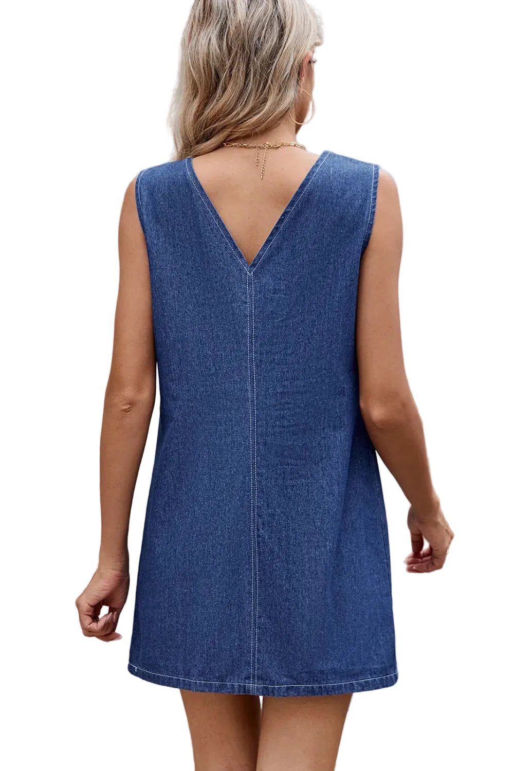 V-Neck Sleeveless Denim Dress
