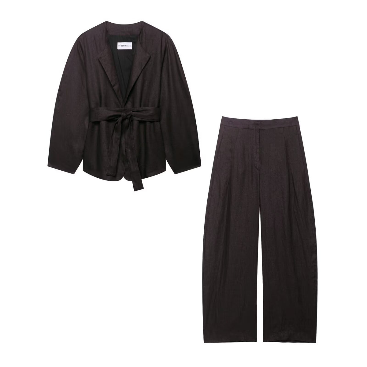 Women's Linen Waist Belt Kimono-style Outerwear + Linen Balloon Pants
