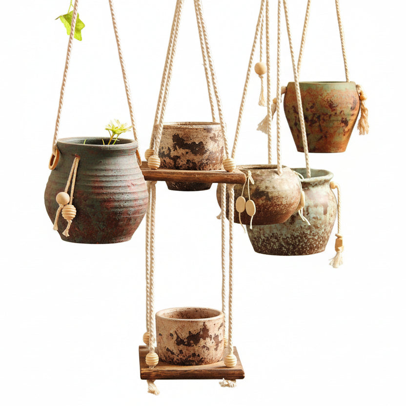 Rustic Hanging Stoneware Flower Pots Do Old Retro