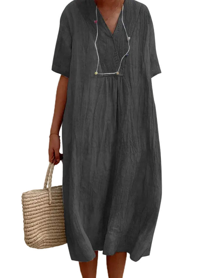 Cotton Blend Soft Drape Midi Dress