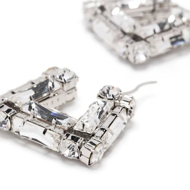 Large Rhinestone Square Earrings