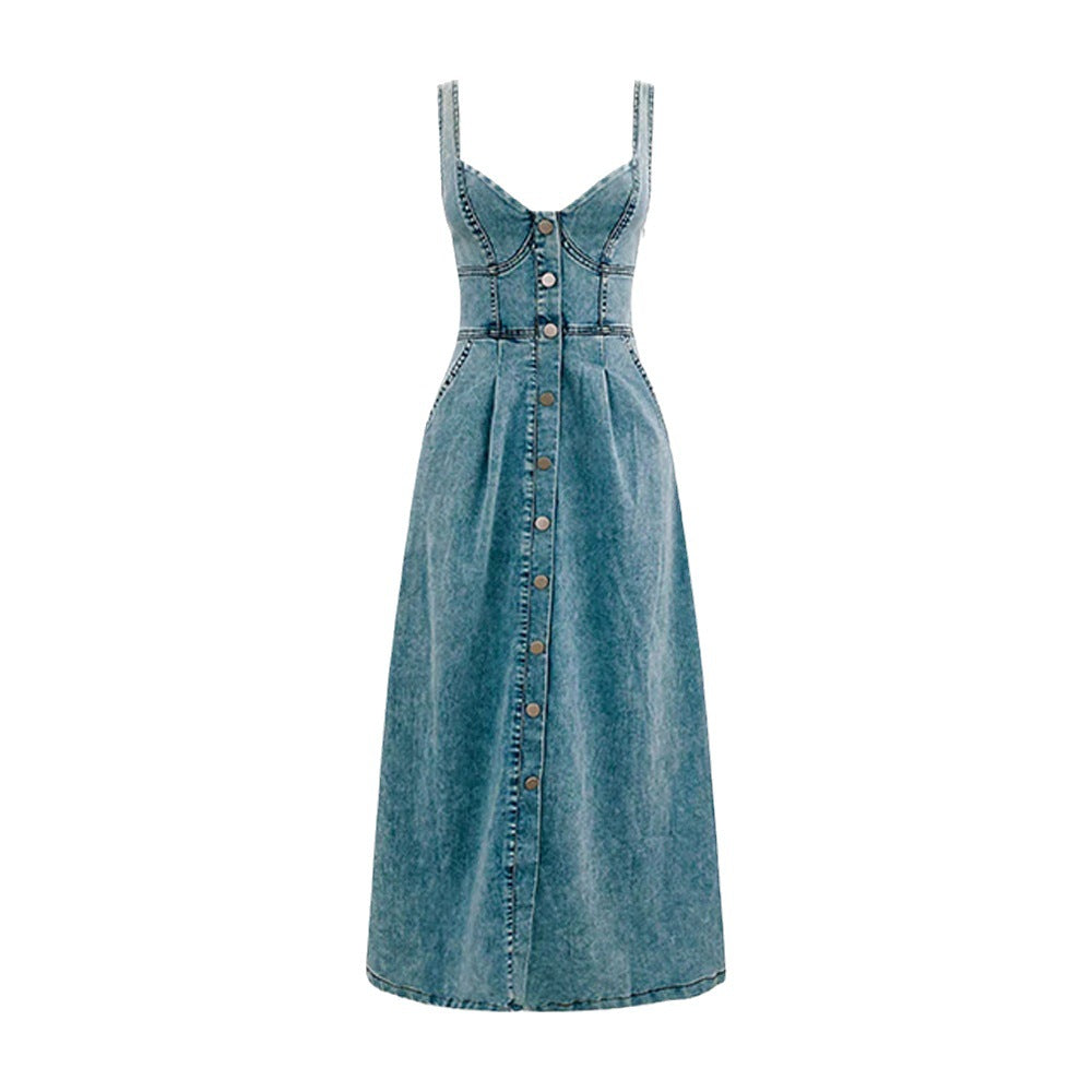Lightwash Denim Button Midi Sundress