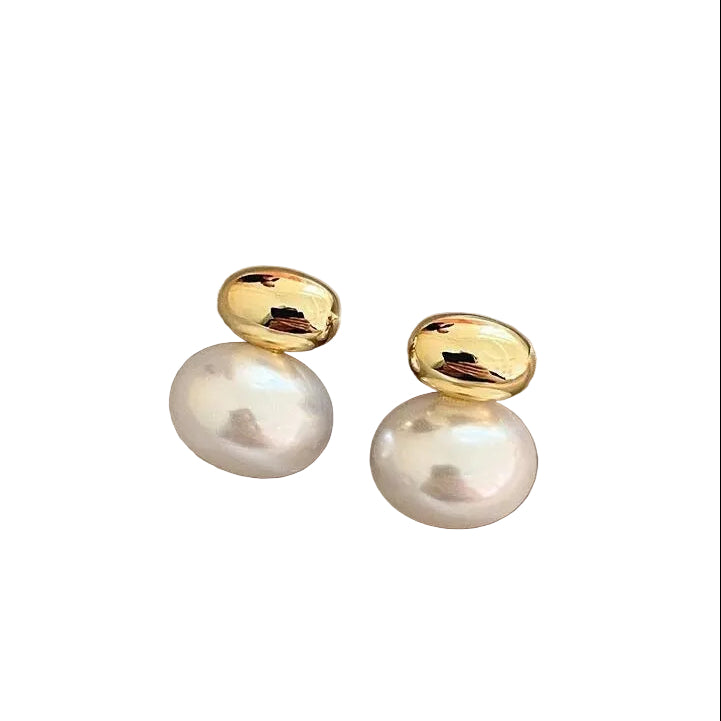 Retro temperament flat bean pearl earrings