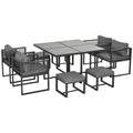 Nine-Piece Garden Set, With Glass-Top Table - Grey