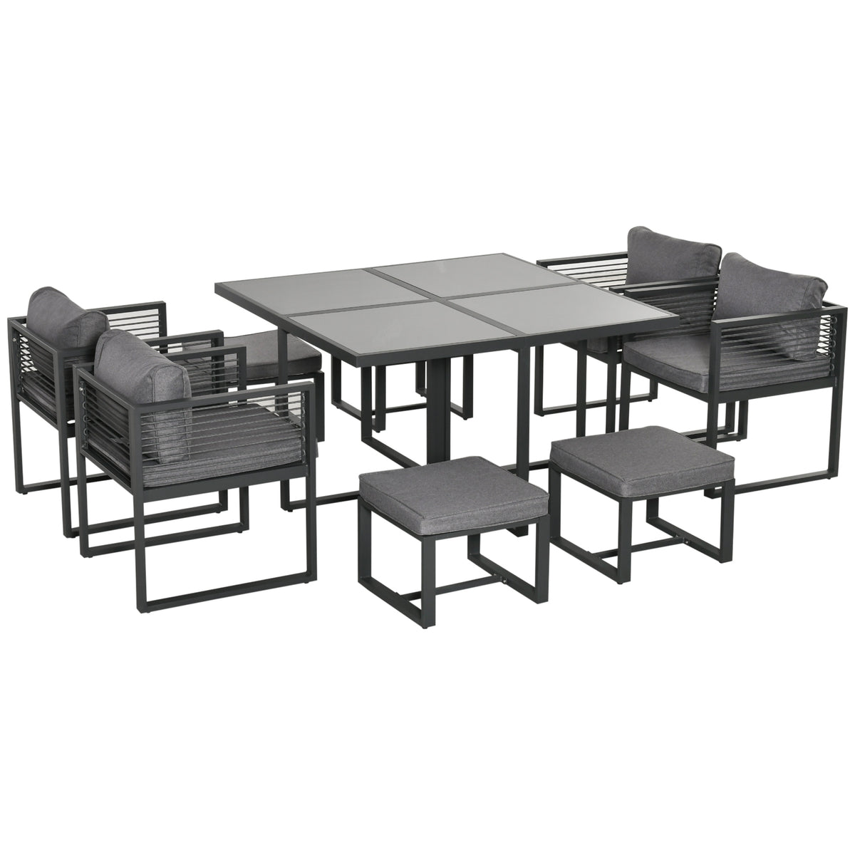 Nine-Piece Garden Set, With Glass-Top Table - Grey