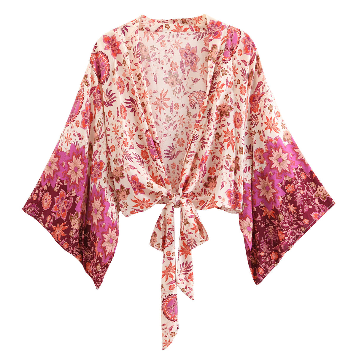 Fashionable printed V-neck batwing sleeve bohemian cover shirt