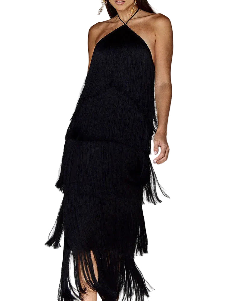 Halter Tassel Backless Slit in Dress