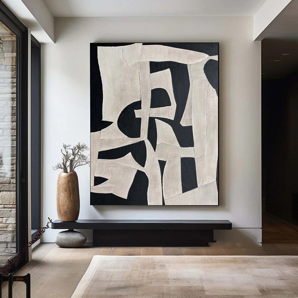 Handmade Oil Painting Canvas Wall Art Decoration Modern Abstract Black White Texture Minimalist For Home Decor Rolled Frameless Unstretched Painting