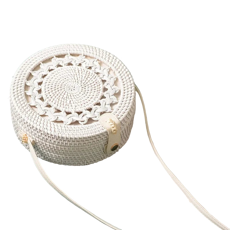White Round Rattan Bag