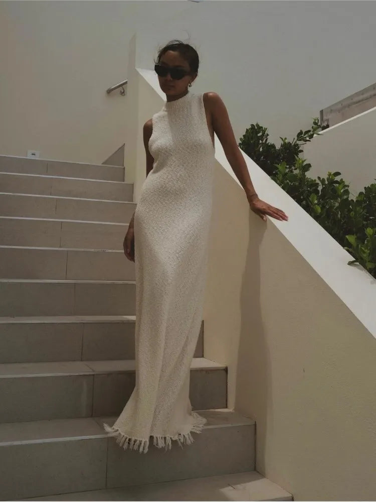 Sleeveless Tassel Knitted Maxi