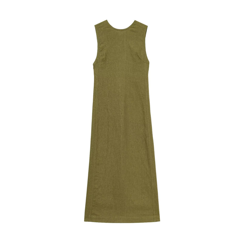 Women Linen Blend Midi Dress