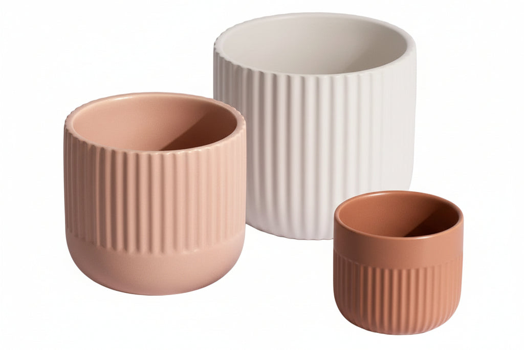 Matte Striped Ceramic Flower Pots