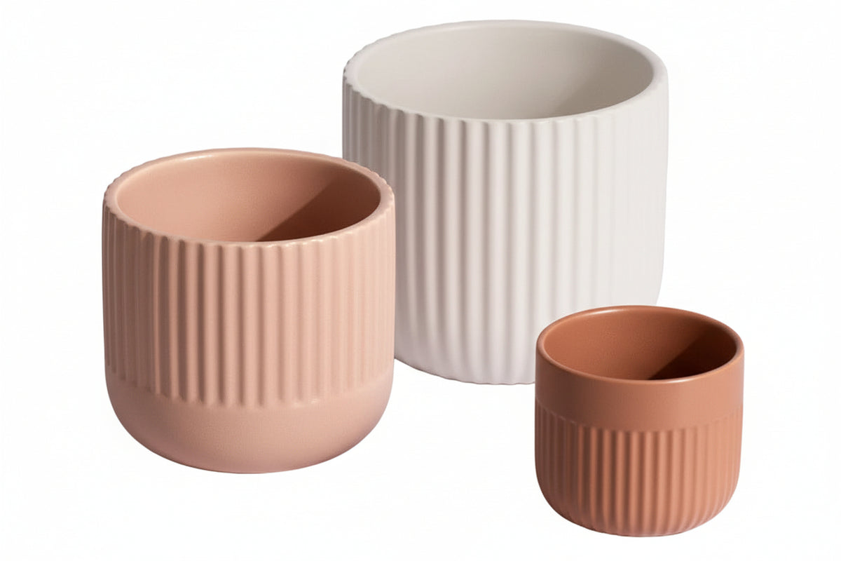 Matte Striped Ceramic Flower Pots