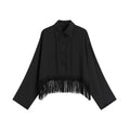 Fringed Hem Black Shirt