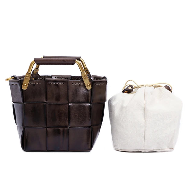 Mini Calf Skin Leather Woven Clutches Basket Bag