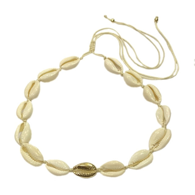 Natural Shell gold cowrie necklace bracelet set