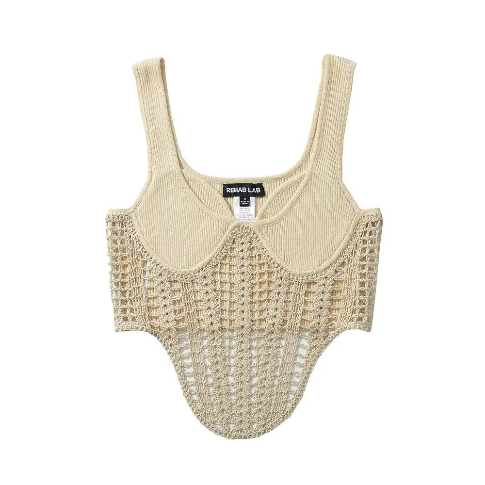 Fishbone Waist with Hand Hooked Knitted Strap Top