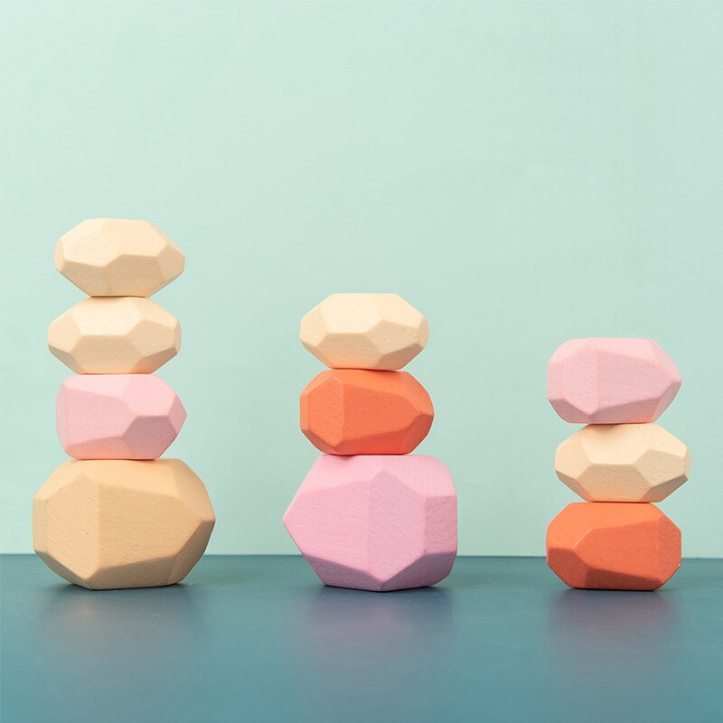 Children Wooden Coloured Stone Jenga Building Block