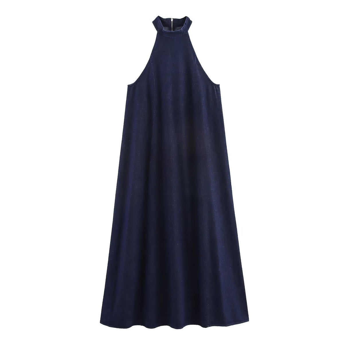 High neck denim dress
