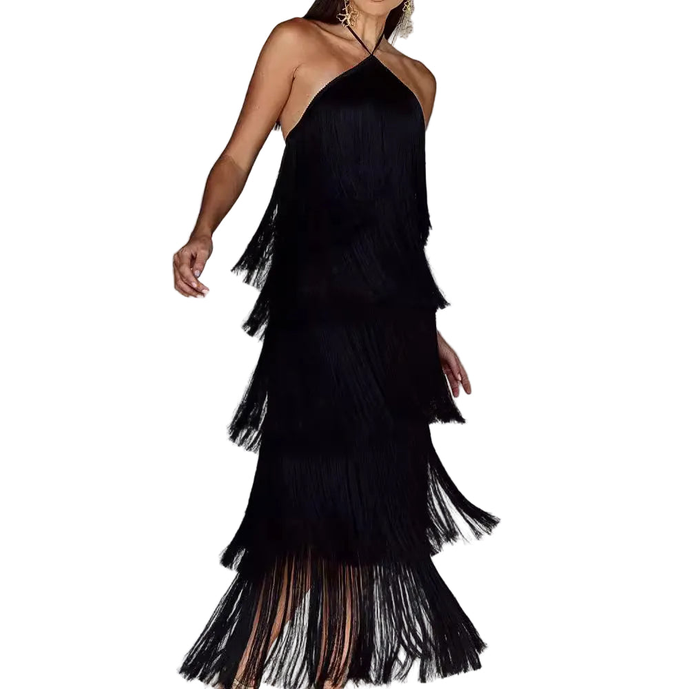 Halter Tassel Backless Slit in Dress
