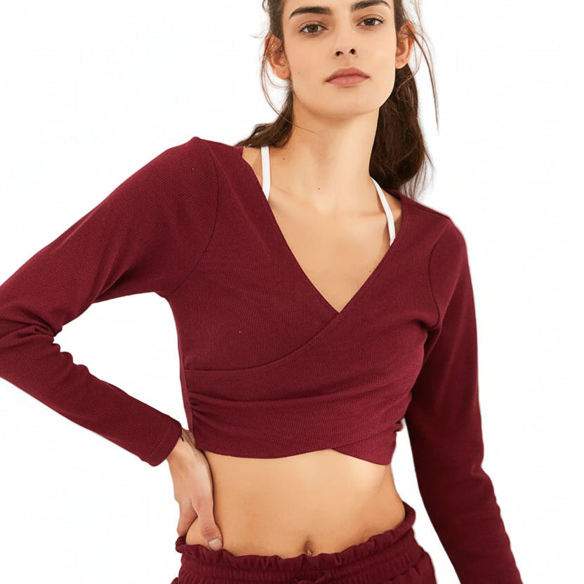 Long Sleeves Yoga Wrap Crop Top