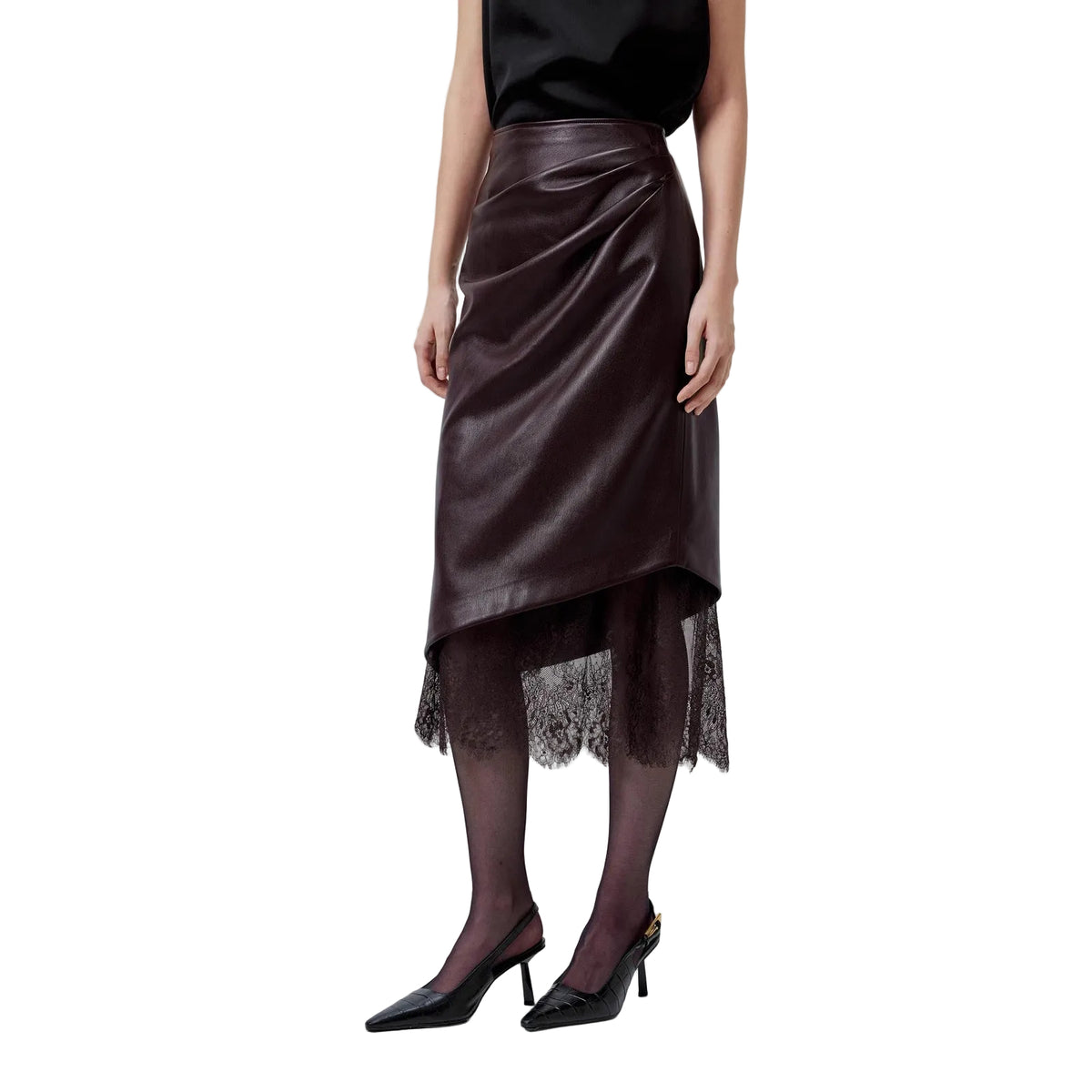 Lace Rim Leather Look Skirt
