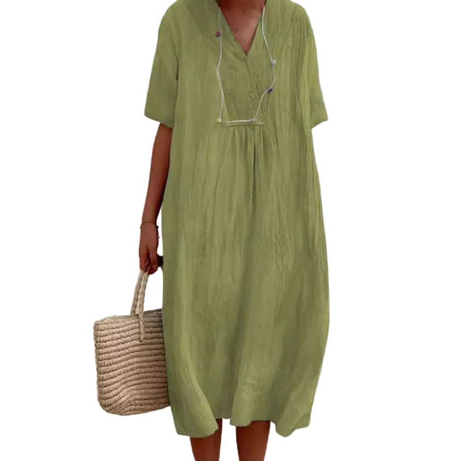 Cotton Blend Soft Drape Midi Dress