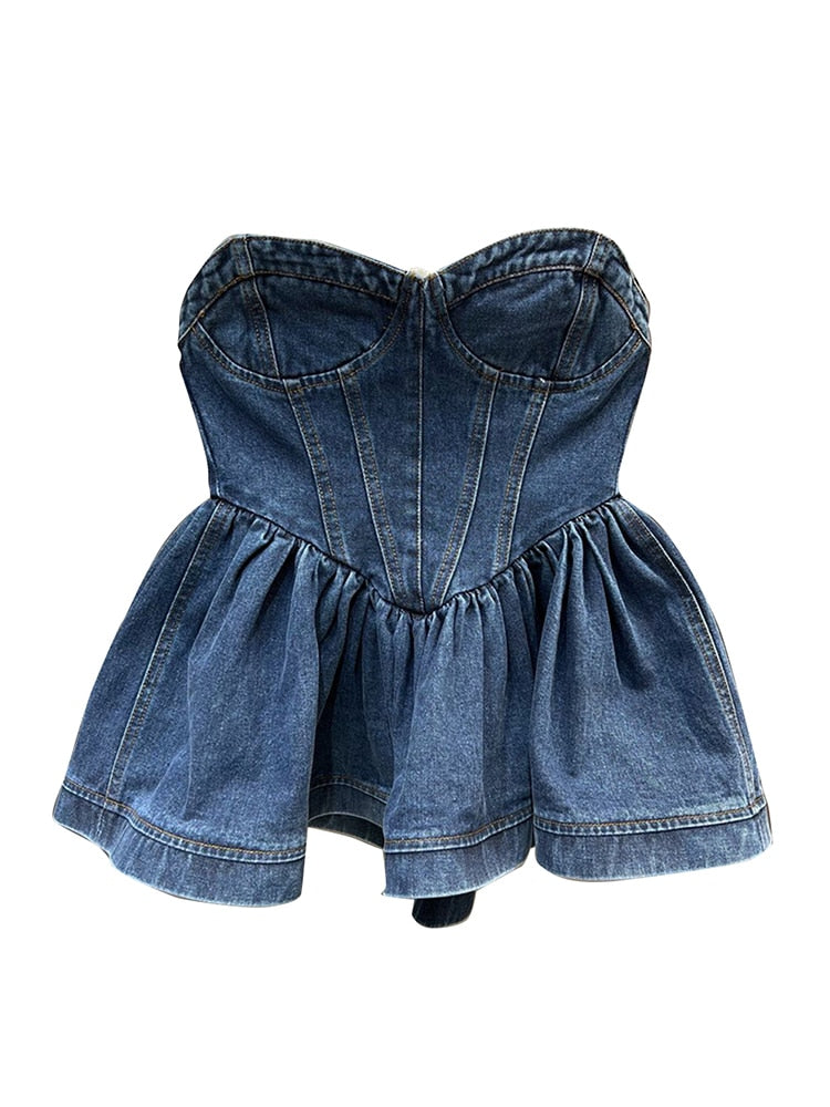 Denim Peplum Sweetheart Top