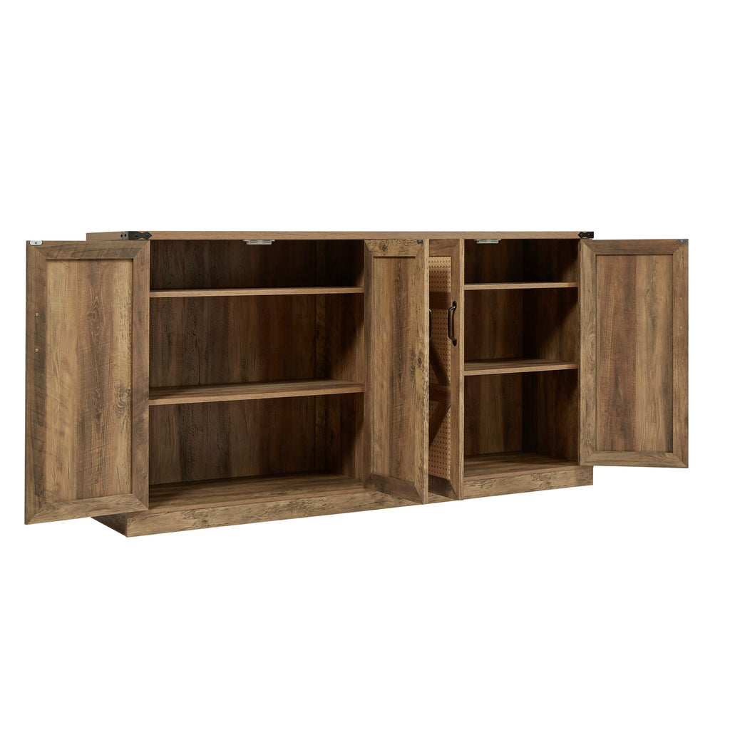 Rustic Oak Colour Faux Rattan Sideboard